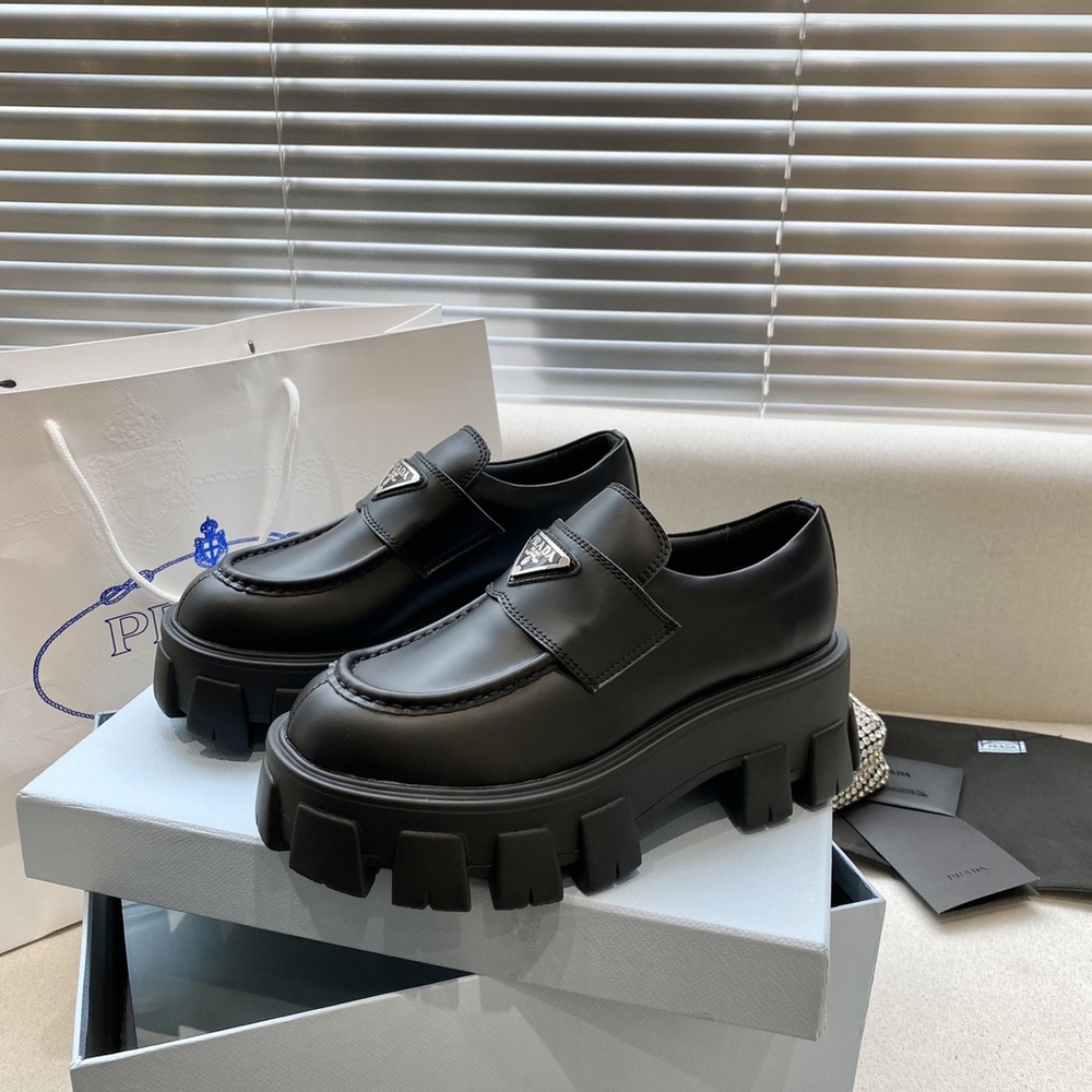 Prada Monolith Chunky Sole Black Leather Loafers Women's